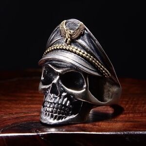 Silver Skull Captain Ring with Gold Accents